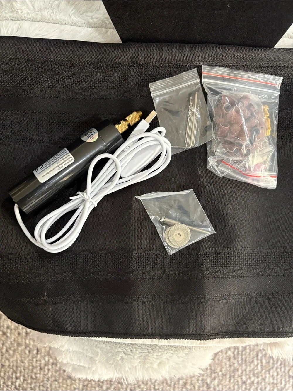 Black Portable Electric Nail Drill with Accessories - Replacement Tool